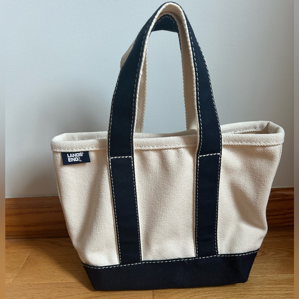 Lands' End Small Canvas Tote with Navy Trim
